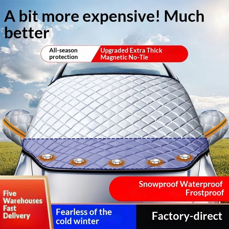 Thickened aluminium foil front windshield snow cover with magnetic attachment for SUV sedan universal fit