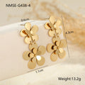 Gold-coloured flower butterfly earrings with geometric design elements on stainless steel