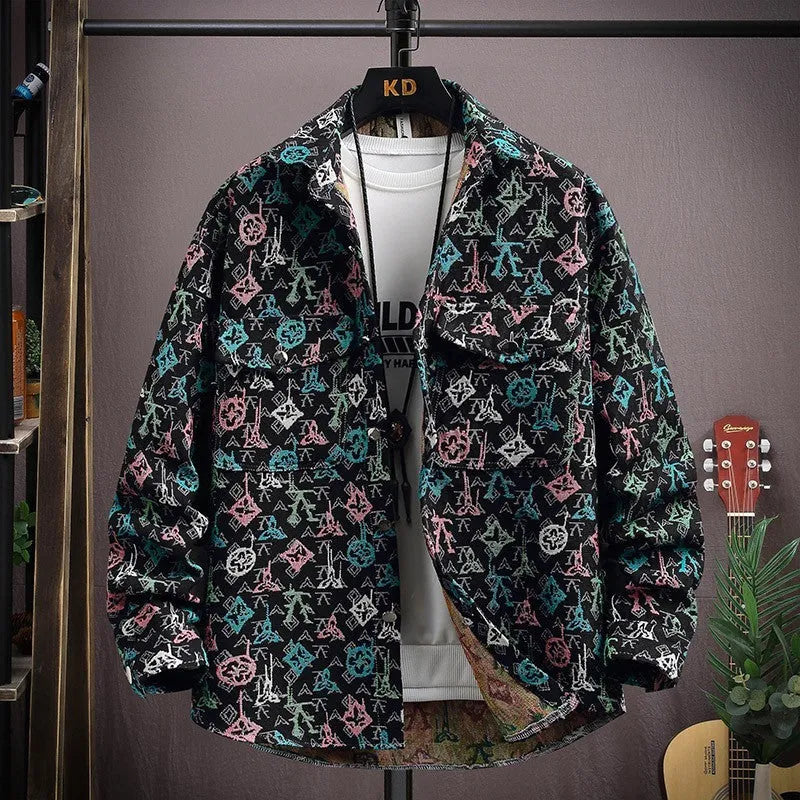 Casual lapel shirt coat jacket in polyester fabric with long sleeves and straight hem design