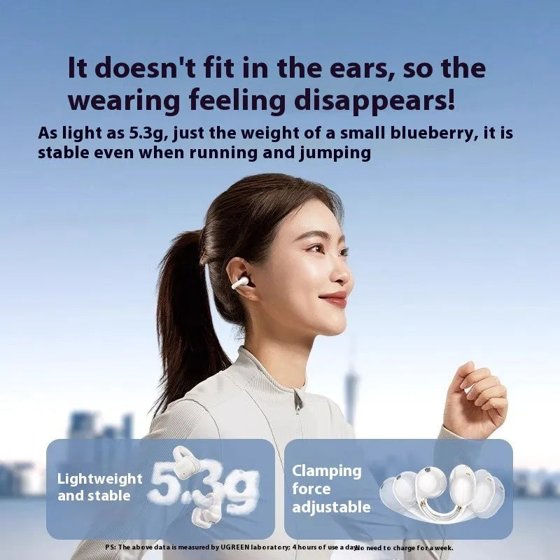 HiTune S3 clip-on wireless bone conduction sports earphones in black with rubber construction and Bluetooth 5.4