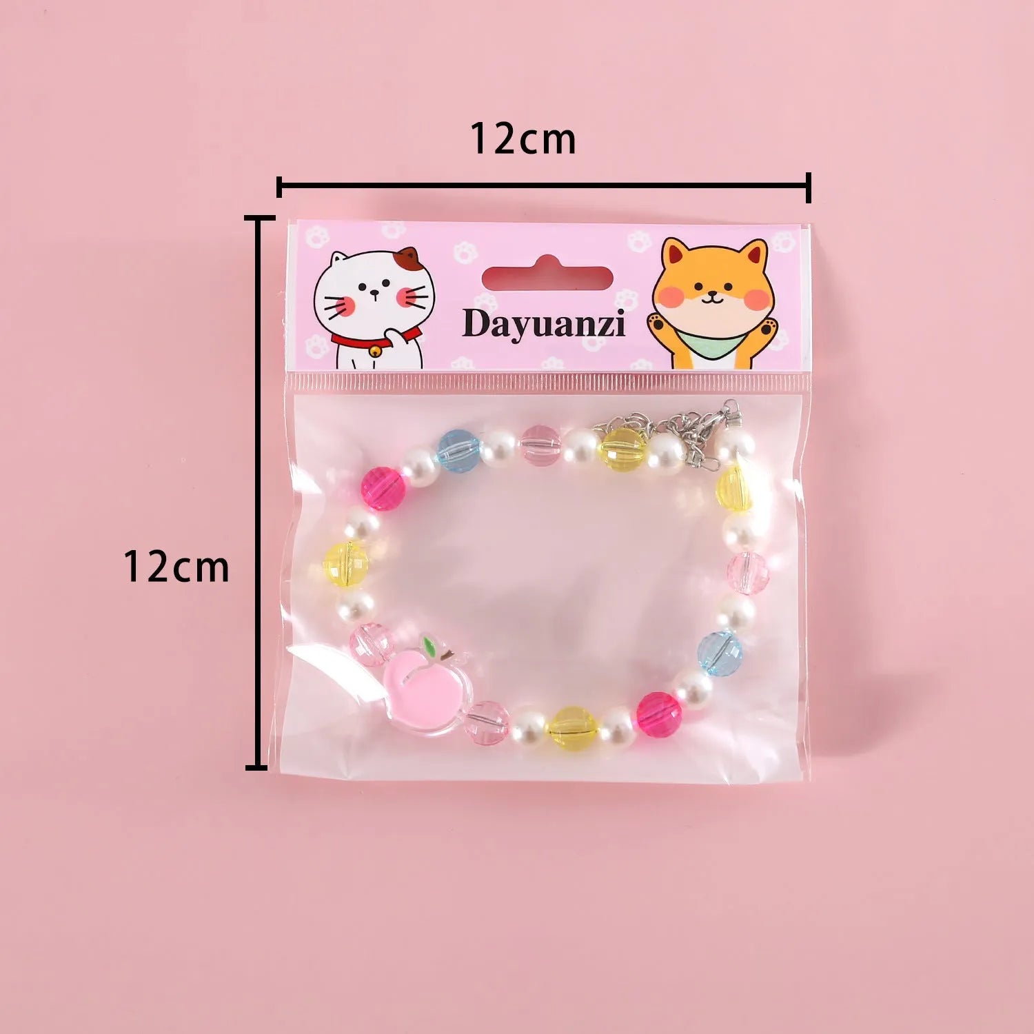 Colorful plastic bead cat necklace in peach rainbow or small flower pattern for pets