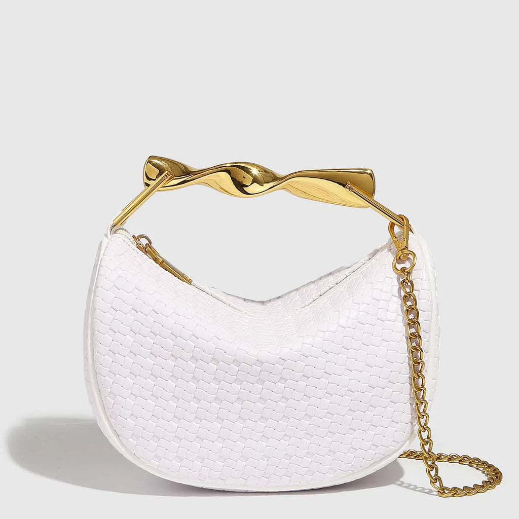 Straw woven dumpling chain shoulder crossbody bag in grass apricot colour with chain strap