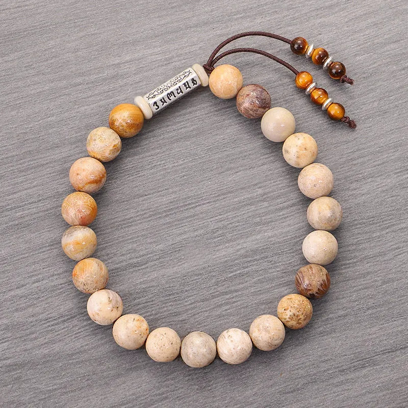 Handmade natural stone bead bracelet in wood colour with retro simple European-American style