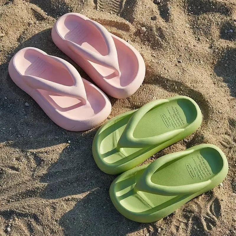 Solid colour thick-soled EVA flip-flops with decorative bow and height increase function