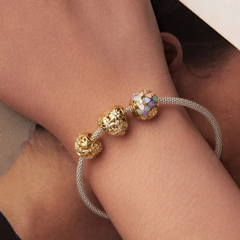 925 silver clover charm bead for bracelet, 1.2cm height and width, 0.45cm aperture, three-petal grass design