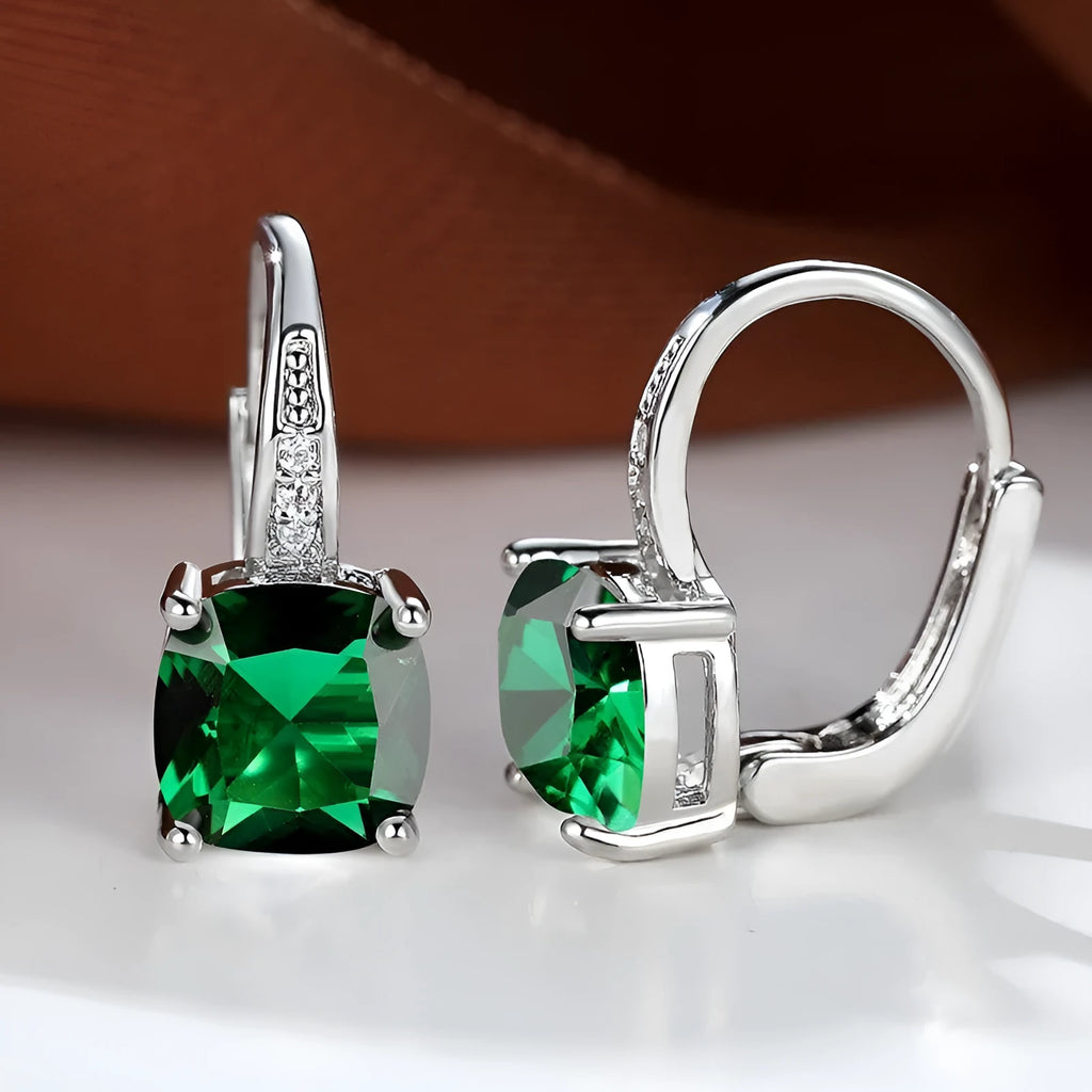 Square zircon geometric ear hook earrings in electroplated copper with Korean-style design