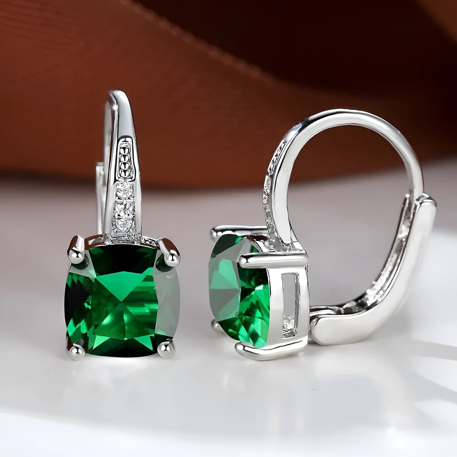 Square zircon geometric ear hook earrings in electroplated copper with Korean-style design