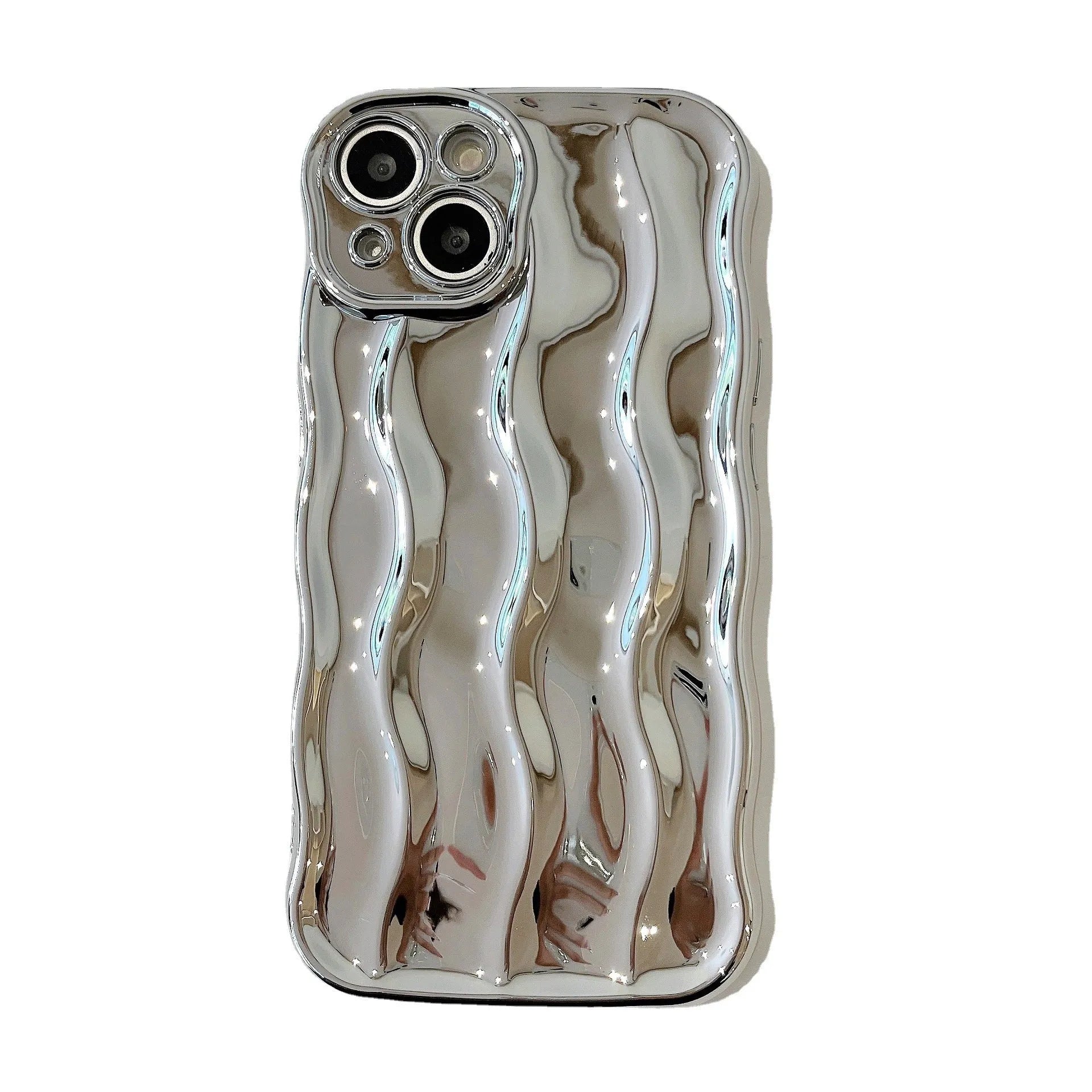 Electroplated three-dimensional wave stripe design protective case for iPhone 17 series in various colours.