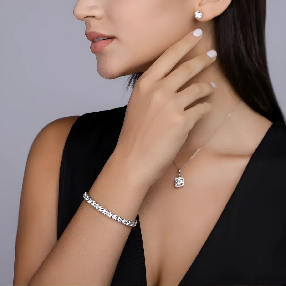 S925 silver moissanite tennis lace bracelet with round-cut geometric stones, unisex style