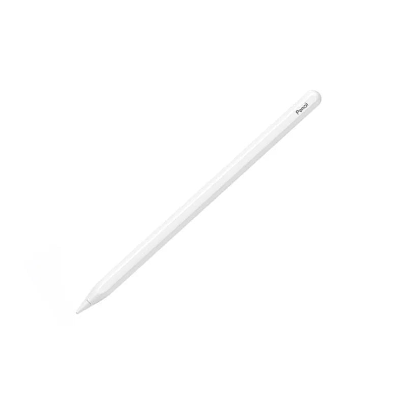 Black magnetic rechargeable stylus pen attached to the side of an iPad tablet.