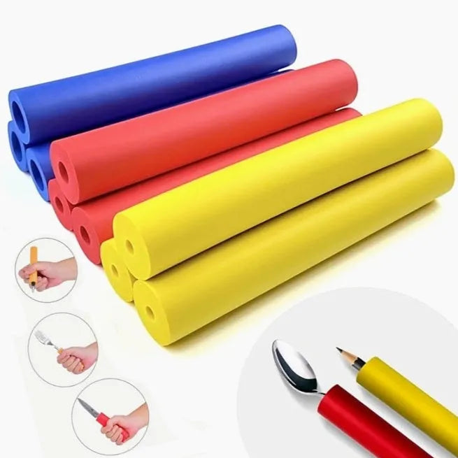 Pack of black rubber grip hoses for organising tableware and pens, showing inner diameter sizes.