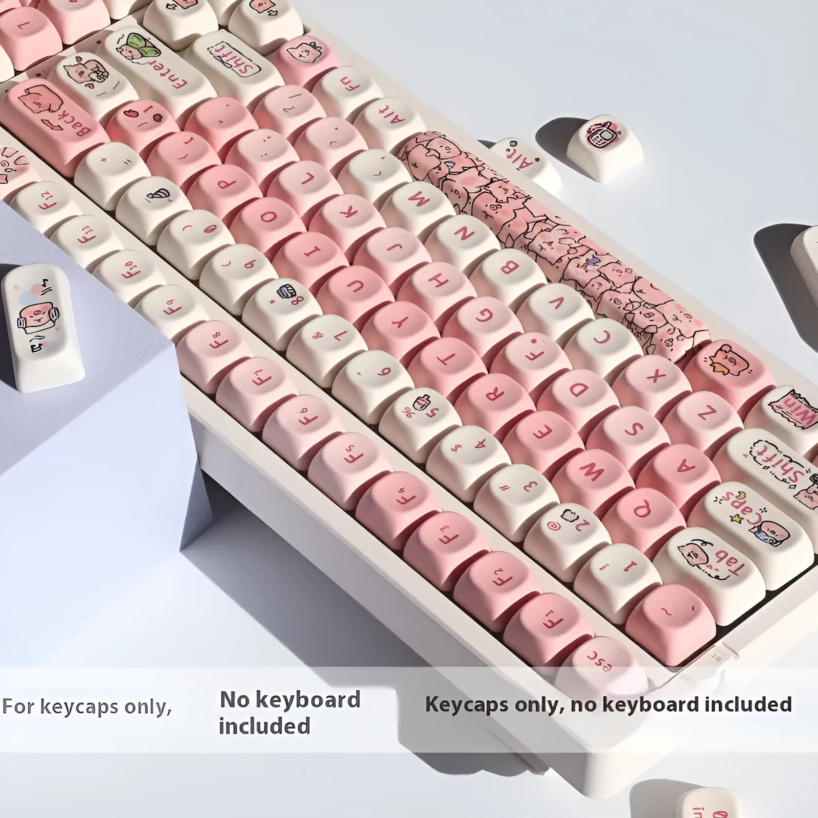 Close-up of a pink pig character artisan key cap for mechanical keyboards with five-sided sublimation printing.