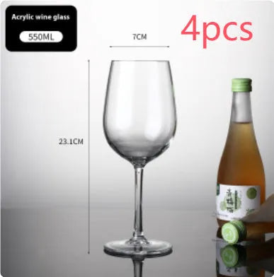 Modern clear plastic wine glass with simple design, shown in 300ml and 550ml sizes for party catering.