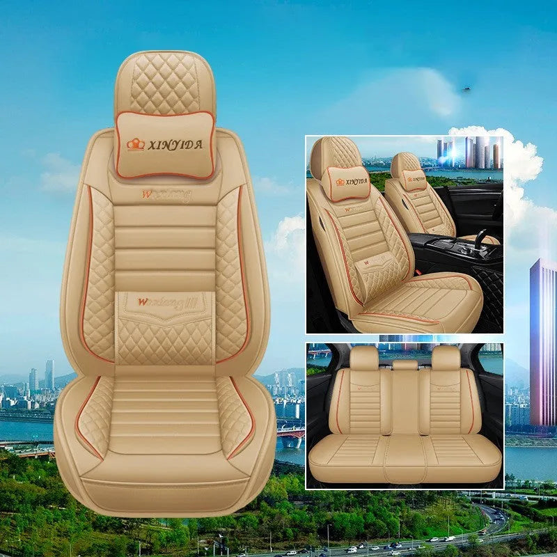 Red leather universal car seat cushion with high elastic sponge filling shown on a car seat.