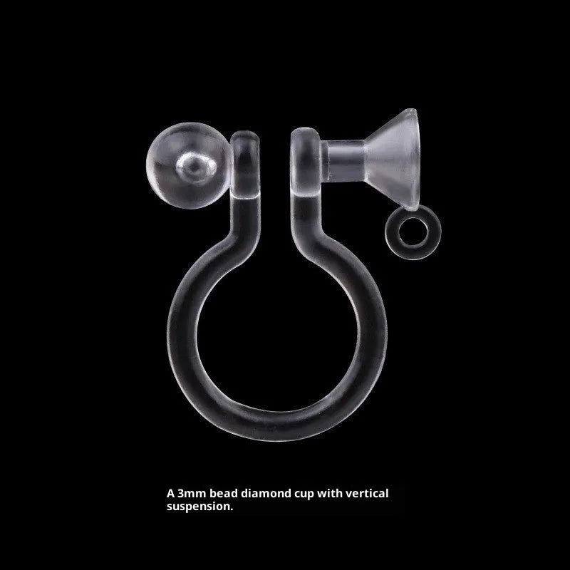 Transparent plastic ear stud converter in U shape on white background