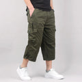 Men's cotton cropped casual pants in khaki, black, dark grey, or army green with loose fit