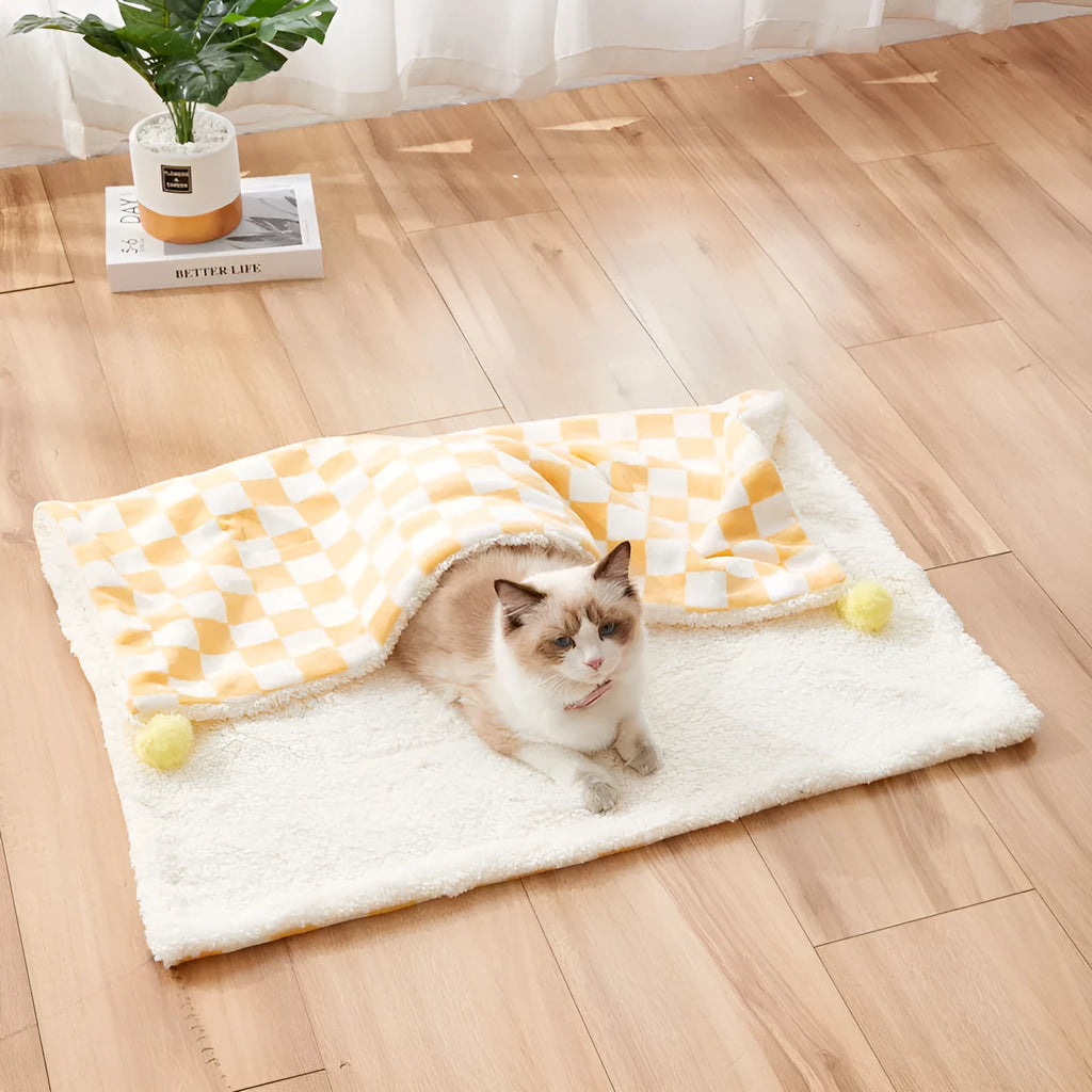 Plaid pattern pet blanket for cats and dogs on furniture with soft fleece material