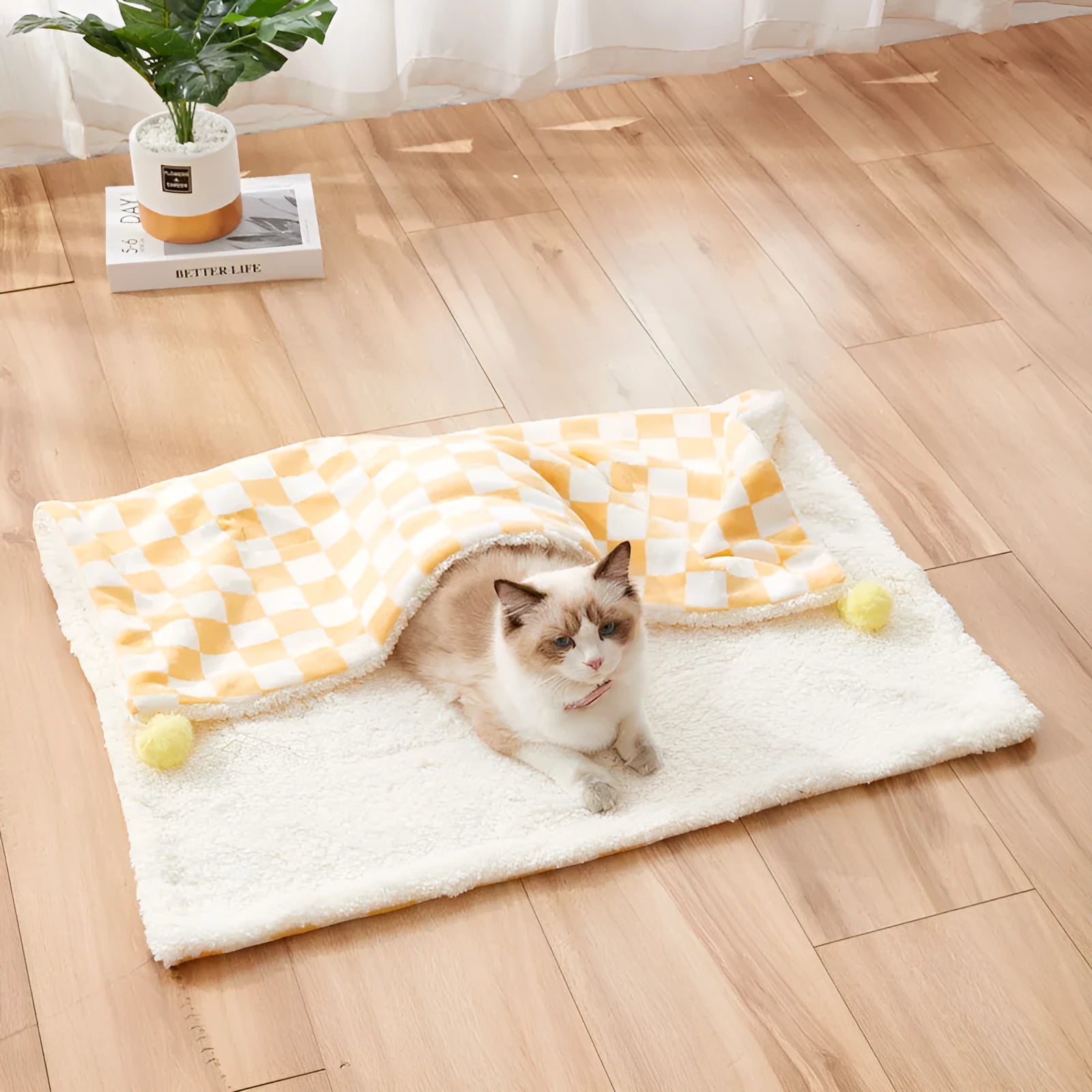 Plaid pattern pet blanket for cats and dogs on furniture with soft fleece material