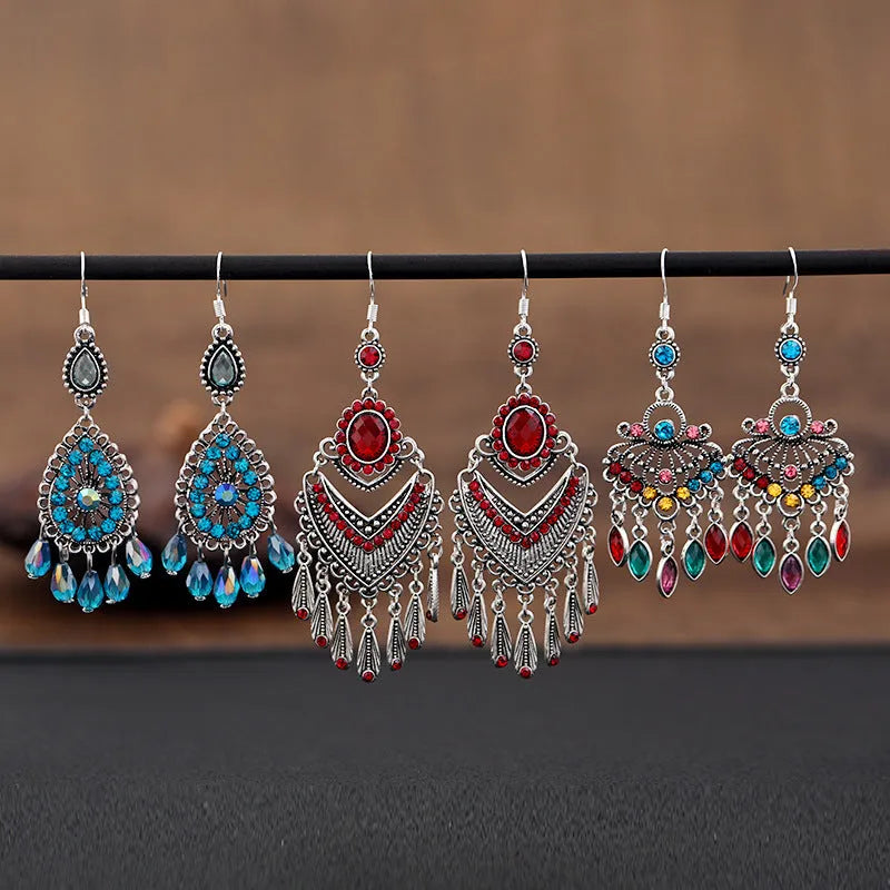 Smart water drop purple retro fringe earrings with drop shape and crystal detailing
