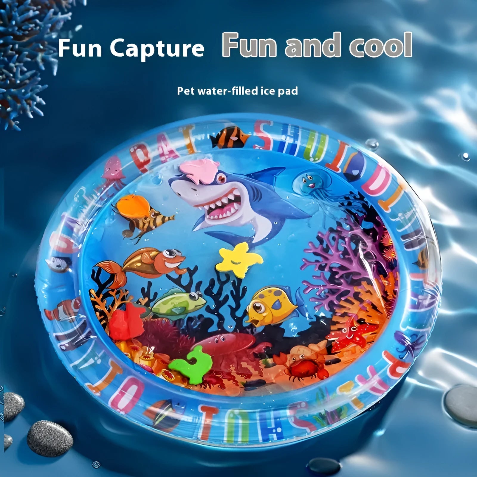 Inflatable PVC water cooling mattress for pets in dolphin design