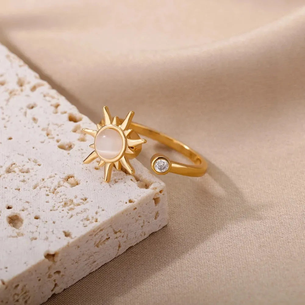 Geometric round copper ring with adjustable opening in gold or platinum electroplated finish