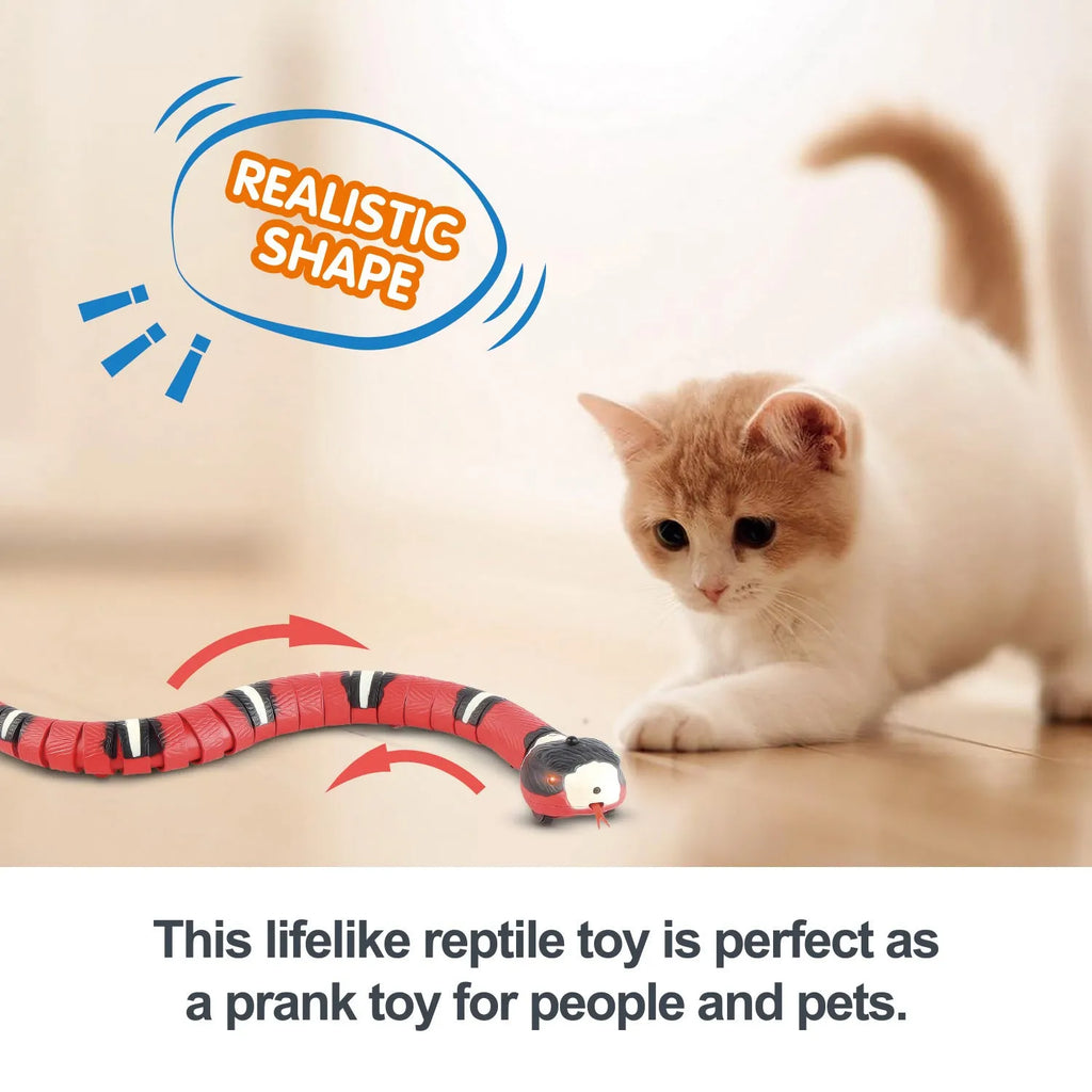 Automatic smart sensing snake cat toy with segmented body for realistic slithering movement