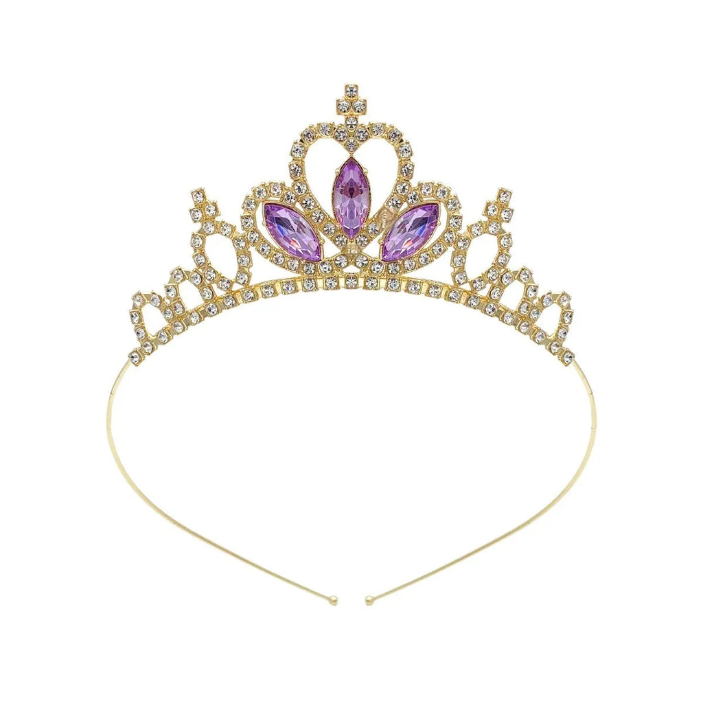 Alloy metal princess crown in gold or silver with colourful diamond decorations