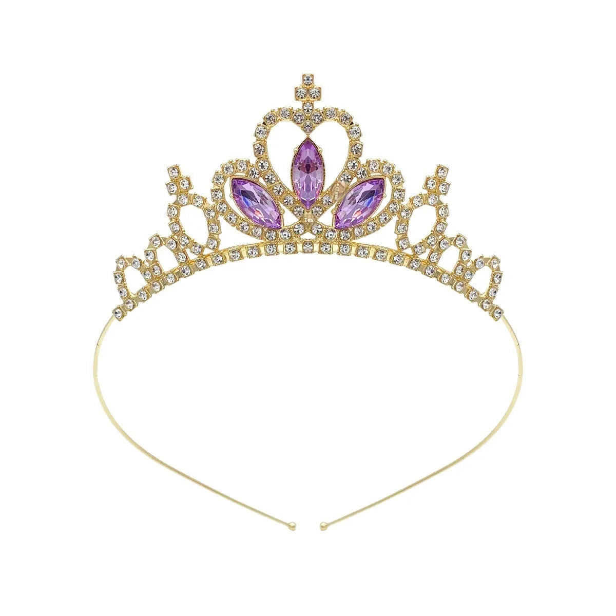 Alloy metal princess crown in gold or silver with colourful diamond decorations