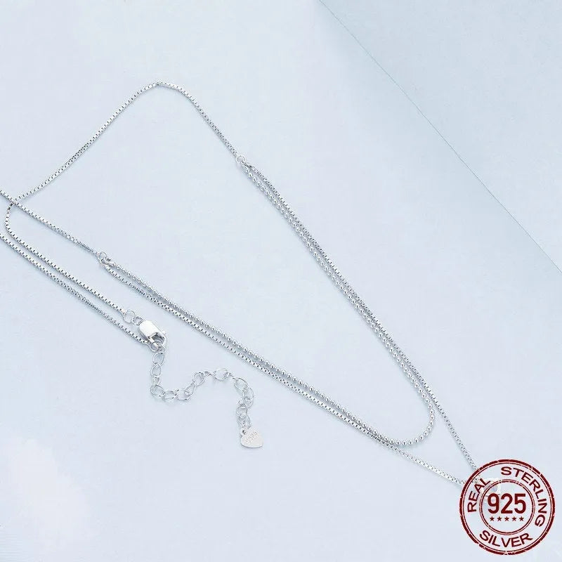 S925 sterling silver double-layer necklace with pearl chain in silver colour
