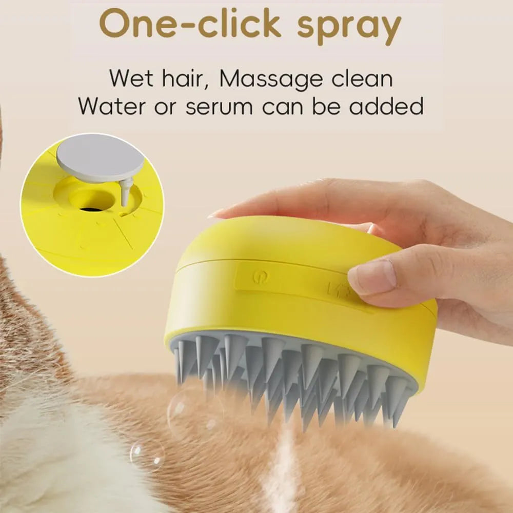 Green and yellow rechargeable silicone steam brush for cat and dog grooming