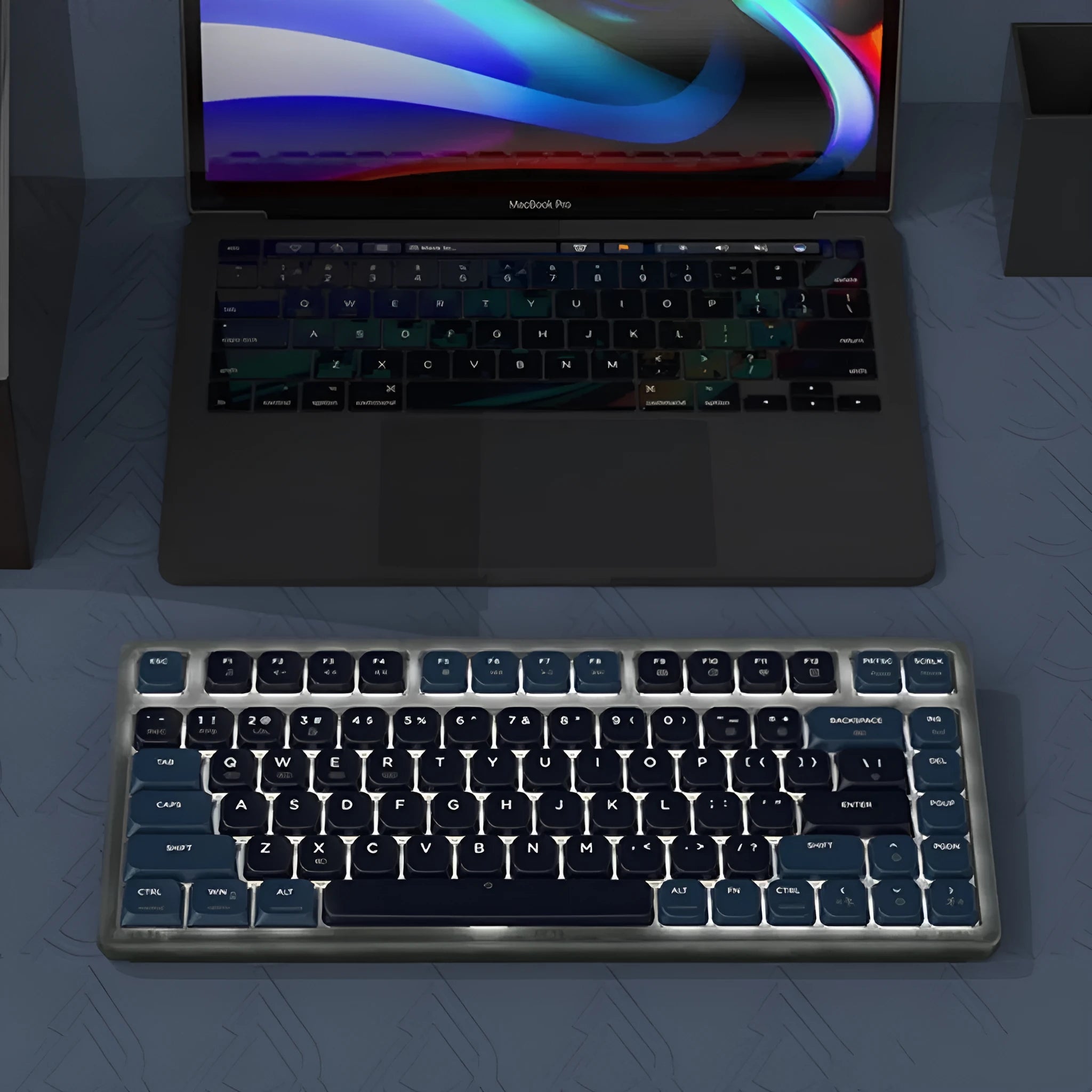 Ajazz AK832PRO three-mode mechanical keyboard in green colour with RGB lighting and compact 81-key layout.