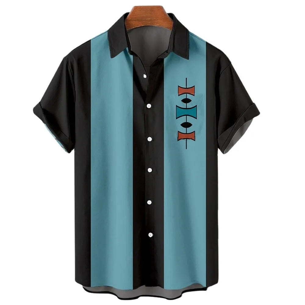 Men's striped Hawaiian shirt cardigan style with short sleeves and button front
