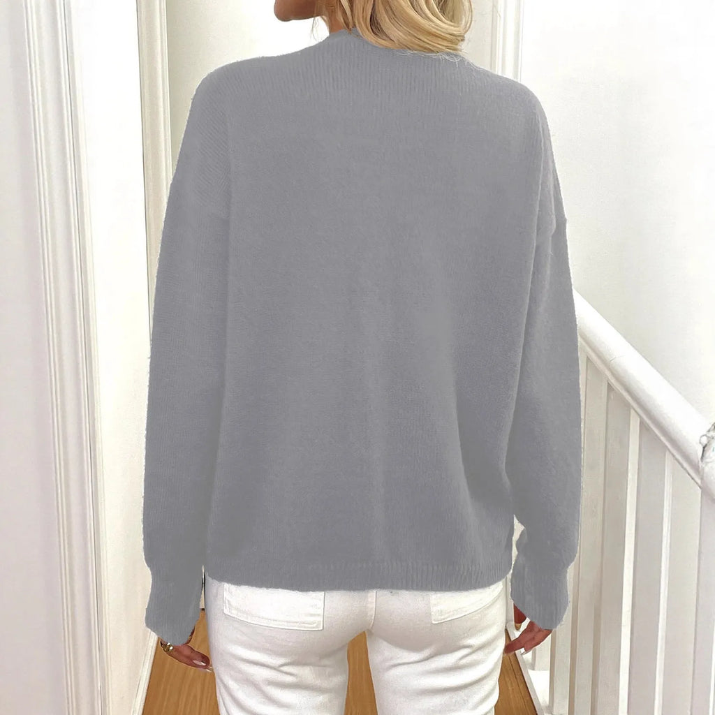 Women's deer plush sweater coat with princess sleeves in black or grey street hipster style