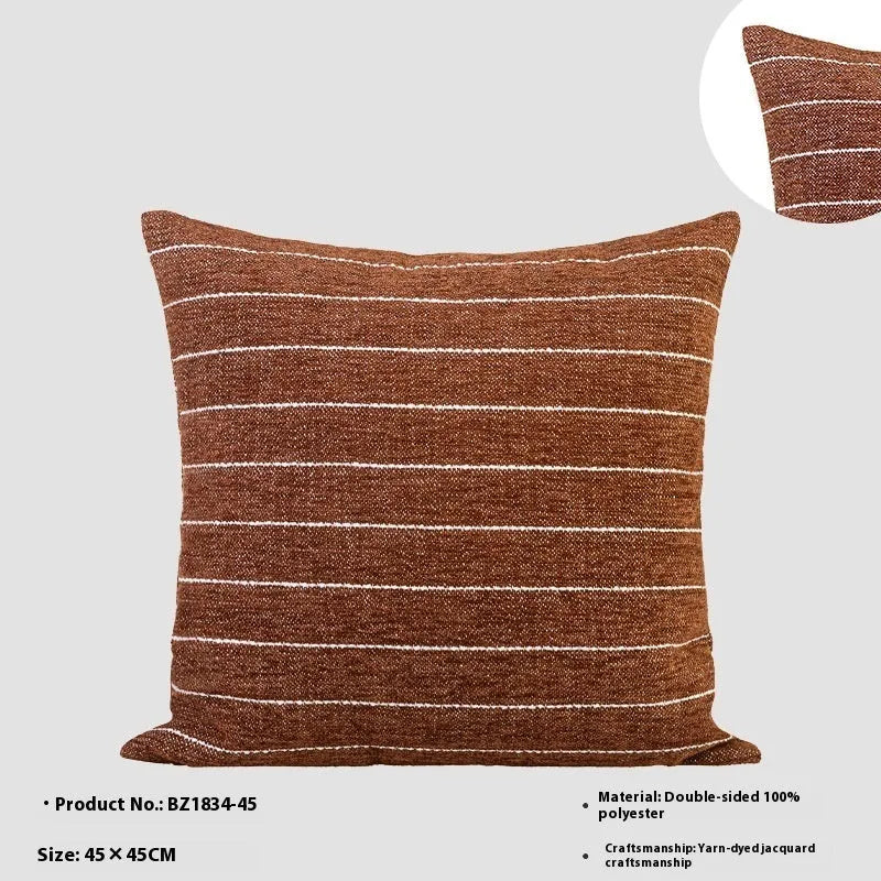 Chinese style 45cm square cushion with geometric Maillard pattern in brown tones