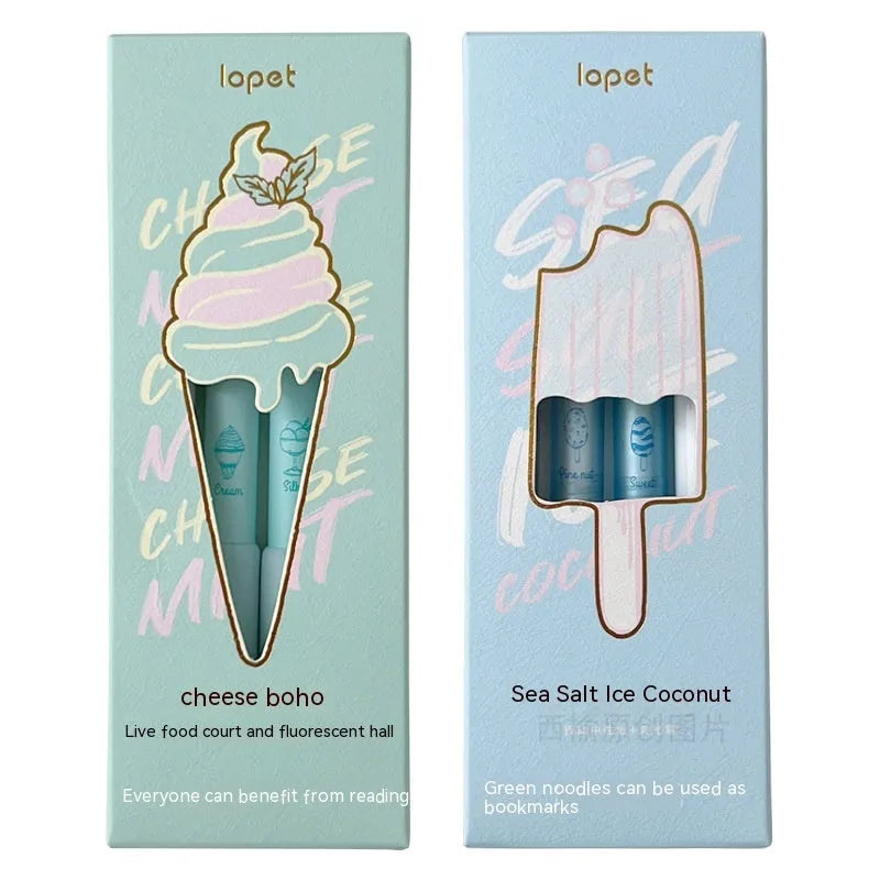 Four double-headed fluorescent calligraphy pens with sponge press design in cheese mint and sea salt ice cup colours