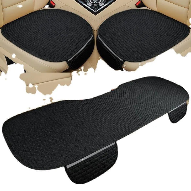 Linen car cushion with hemmed edges in charm coffee colour on vehicle seat