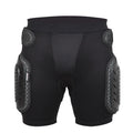 Black cycling hip protection pants with removable padding, shown in size L on an adult model.