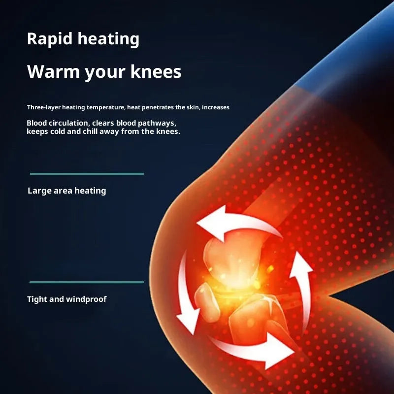 White LCD smart electric heating knee massager with infrared heat therapy for legs, on a table