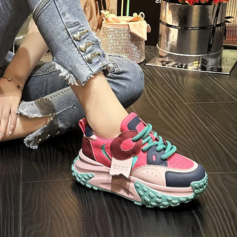 Casual leather shoes with thick wedge sole and lace-up front in multiple colour options