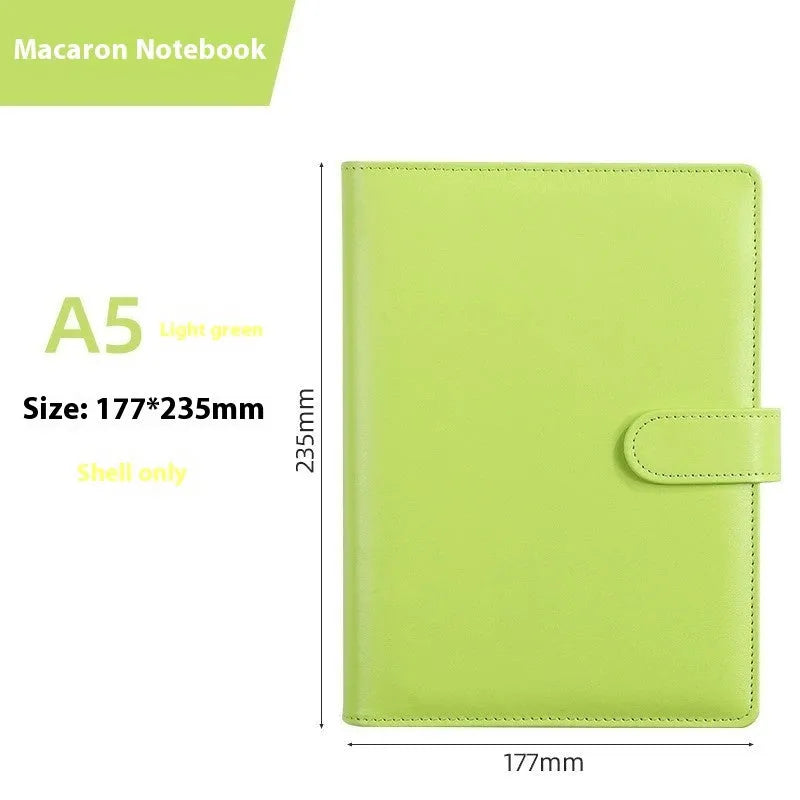 A5 PU leather zipper notebook shell in a solid colour, shown closed, with dimensions 235mm by 177mm.