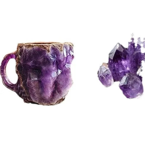 Clear resin mineral crystal coffee mug with handle in a blue colour, showing 400ml capacity.
