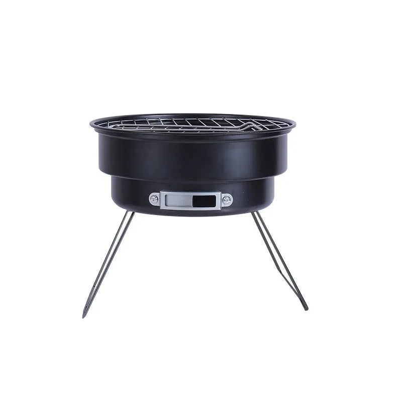 Small outdoor folding round ice stove with barbecue grill, mesh, furnace leg, and carbon clip for 1-2 people