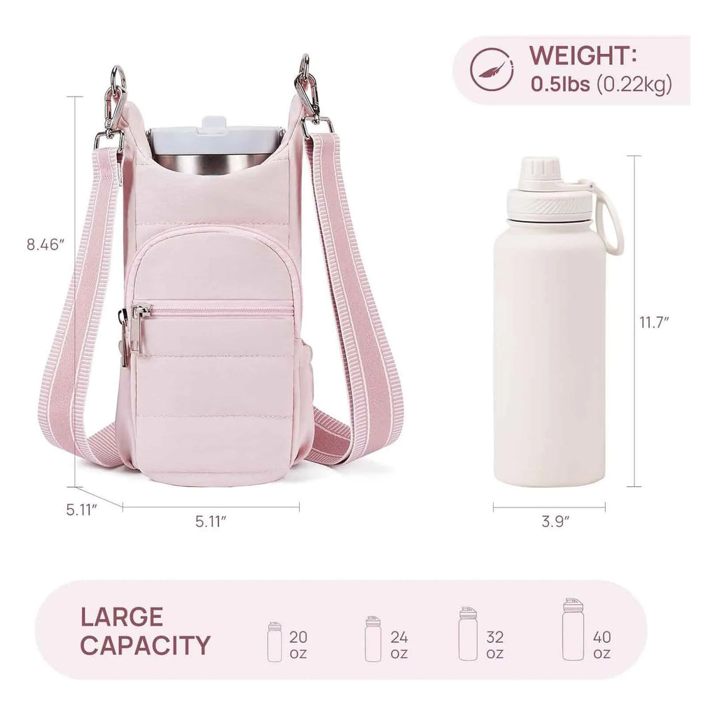 Cloth water bottle bag for mounting on bicycle handlebars in beige colour