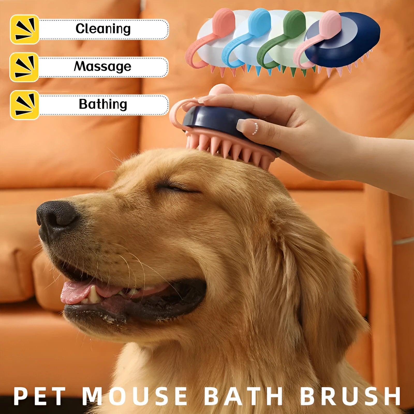 Handheld silicone pet grooming brush for hair removal and massage during bath time