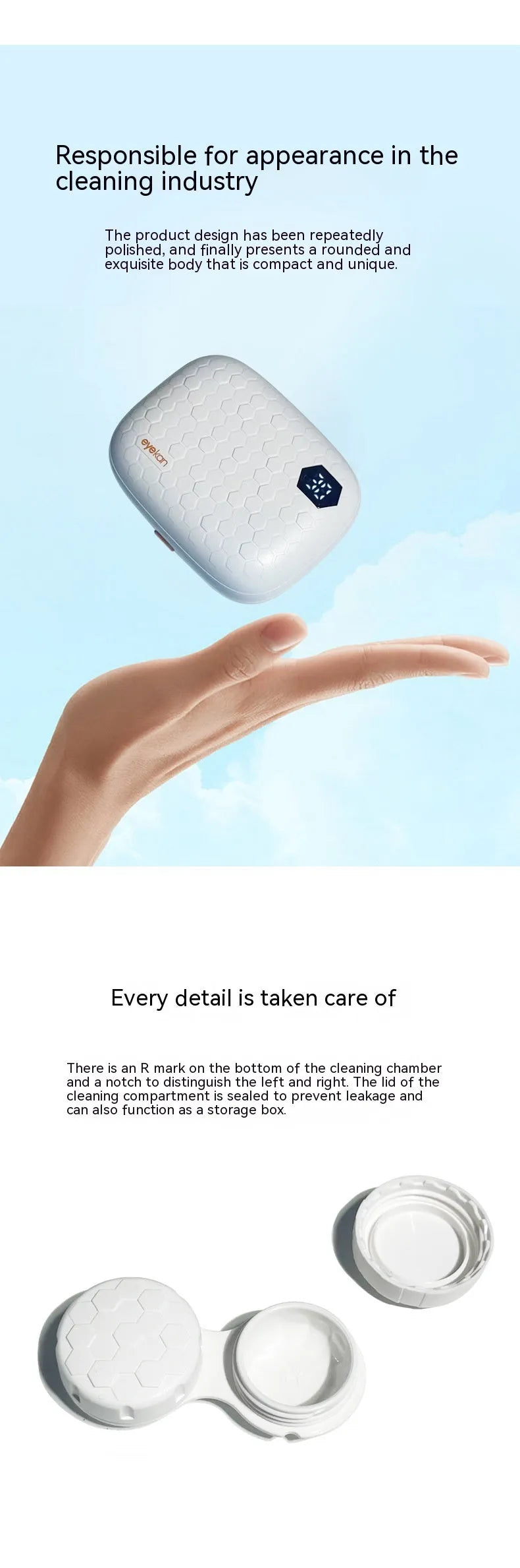 Automatic ultrasonic glasses cleaning machine in pearl white colour showing 85x65x30mm dimensions