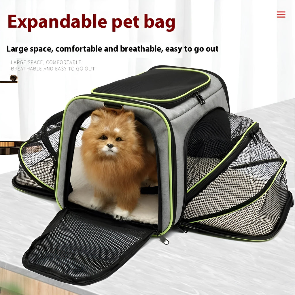 Cat carrier bag in black or grey with colour piping, made from 600D cation fabric