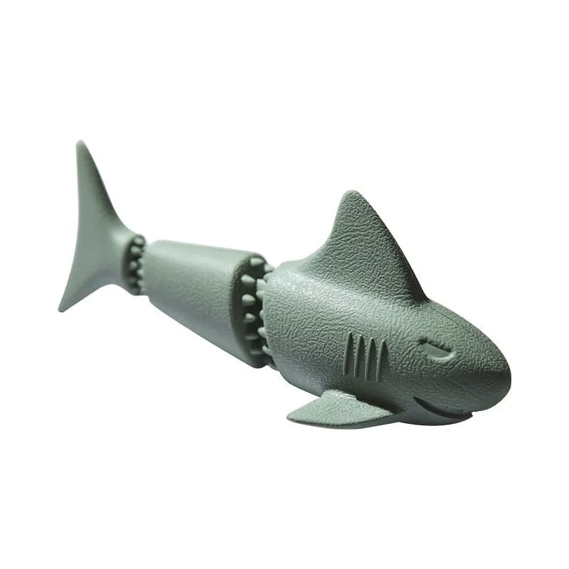 Deep sea shark rubber dog toy in blue or green colour with conch or starfish design options