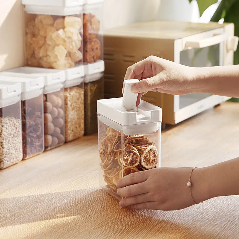 White Japanese-style transparent plastic grain storage container with 400ml capacity