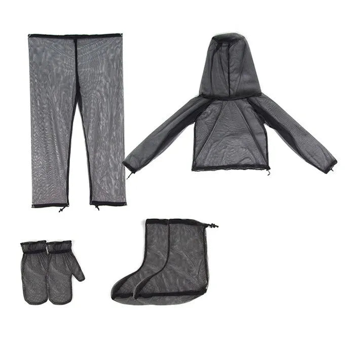 Mesh anti-mosquito suit with hood, pants and booties for summer outdoor activities