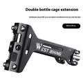 Black bicycle double water bottle cage extension bracket made of 6061 aluminium alloy with CNC anodised finish and adjustable angle